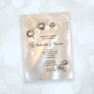 Invitation Boutons blanc perle et diamant