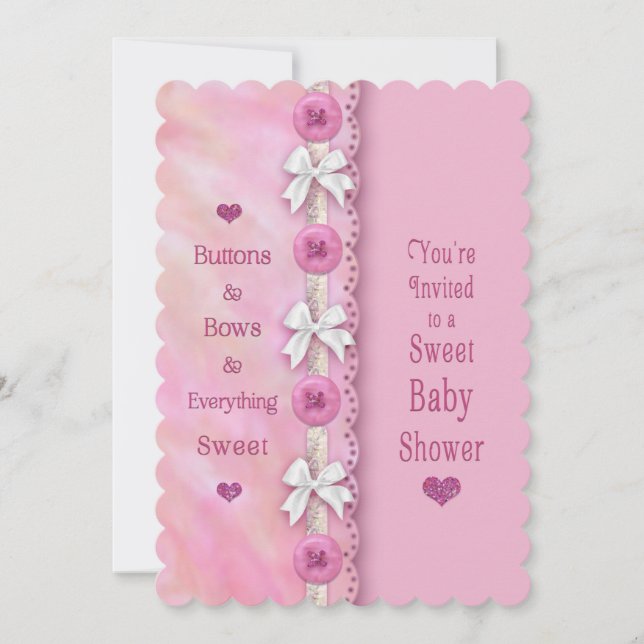 Invitation Boutons de baby shower et vaches Fille de bébé ros (Devant)