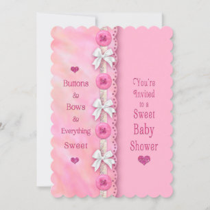 Invitation Boutons de baby shower et vaches Fille de bébé ros