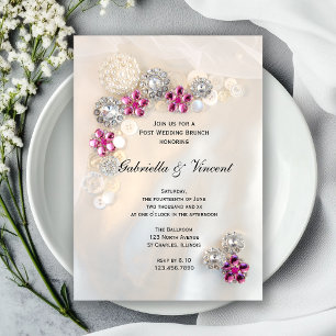 Invitation Boutons de perles de diamant rose Mariage après Br