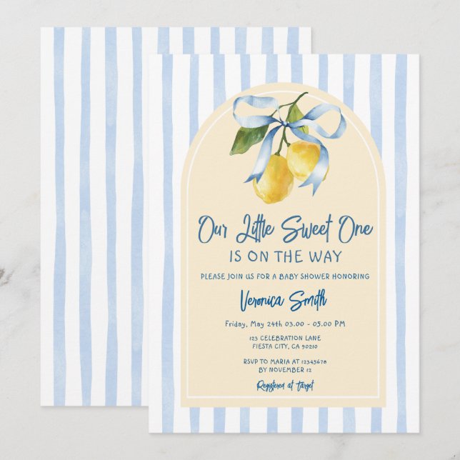 Invitation Bow A Sweet Little One Citrus Lemon Baby Shower (Devant / Derrière)