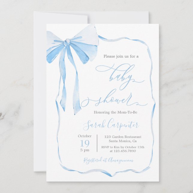 Invitation Bow Baby shower Boy (Devant)