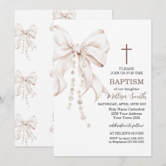 Invitation Bow Baptism Girl