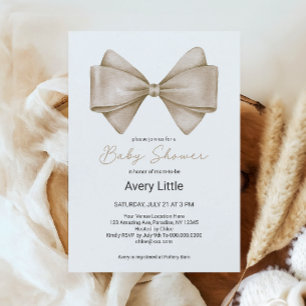 Invitation Bow Beige Baby shower Boho moderne