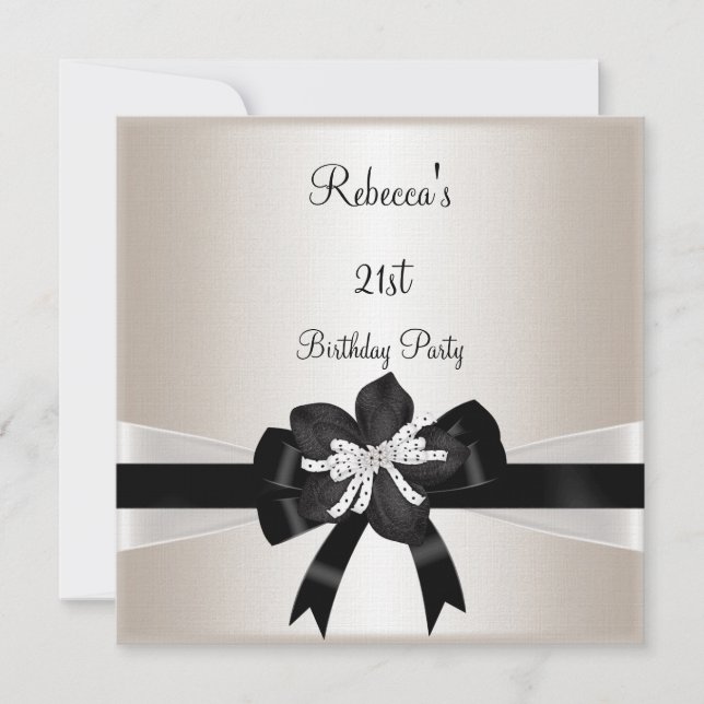 Invitation Bow blanc noir 21e anniversaire Silver Sepia (Devant)
