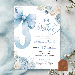 Invitation Bow Blue Coquette espagnol Es Nino Baby shower