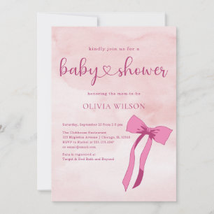 Invitation Bow Blush Pink Watercolor Baby shower de ruban