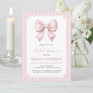 Invitation Bow Bridal Shower Pink Stripes Pattern Coquette