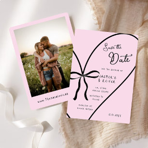Invitation Bow Coeur rose moderne Photo Mariage Enregistrer L