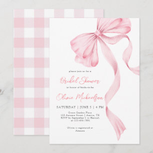 Invitation Bow Coquette Blush Plaid Pink Ribbon Fête des mari