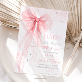 Invitation Bow Coquette Rose 1er Anniversaire 