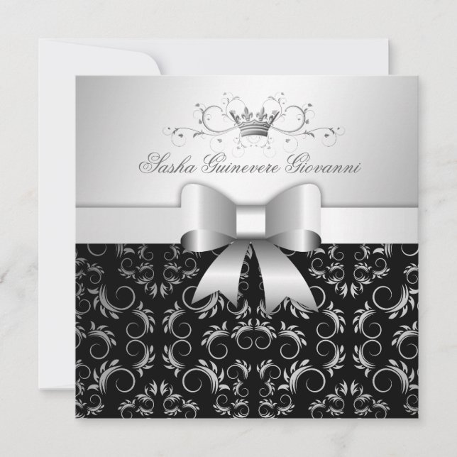 Invitation Bow Divin 311-Argent| Noir Sweet 16 (Devant)