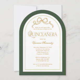 Invitation Bow en or vert de forêt 15e Quinceanera Anniversai