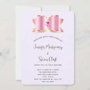 Invitation Bow en verre rose avec Mariage en pierre angulaire