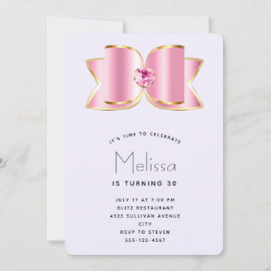 Invitation Bow en verre rose avec un centre Gemstone Annivers