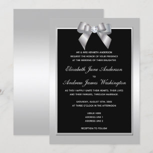 Invitation Bow et Mariage noir en argent élégant