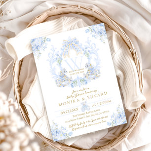 Invitation Bow Floral Aquarelle Élégant Baby shower garçon