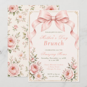 Invitation Bow Floral Coquette Brunch de la Fête des Mères