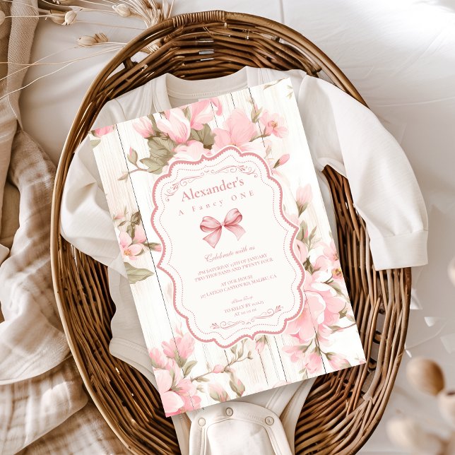 Invitation Bow Floral Fancy ONE Girl 1er anniversaire (Créateur téléchargé)