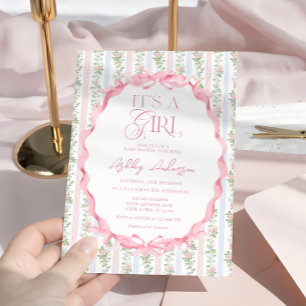 Invitation Bow floral rose vif C'est un Baby shower fille