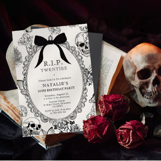 Invitation Bow Floral Skull RIP Années 30e fête d'anniversair