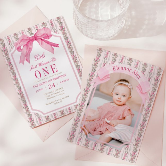Invitation Bow Girls Just Wanna One 1st Birthday Photo (Créateur téléchargé)