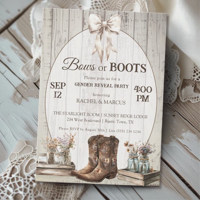 Invitation Bow ou Boots boho rustique Genre révéler la fête (Créateur téléchargé)