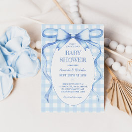 Invitation Bow Ribbon bleu En vichy bébé garçon douche