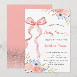 Invitation Bow Ribbon Flowers Bokeh Baby shower