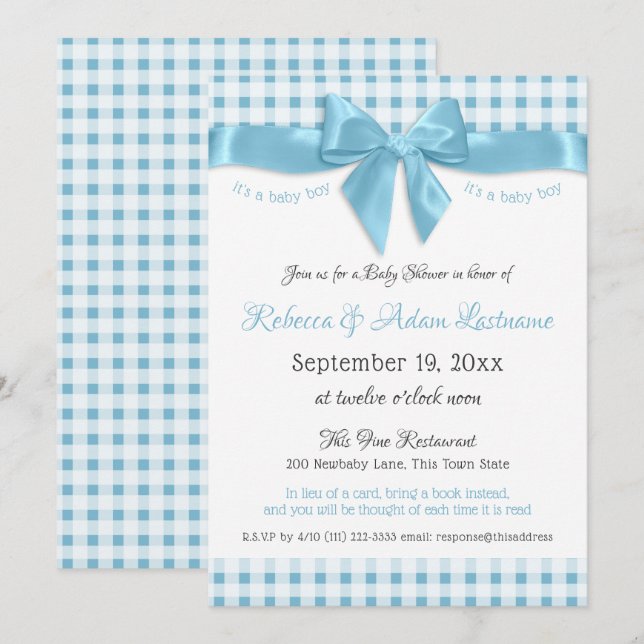 Invitation Bow rose et Baby shower En vichy (Devant / Derrière)