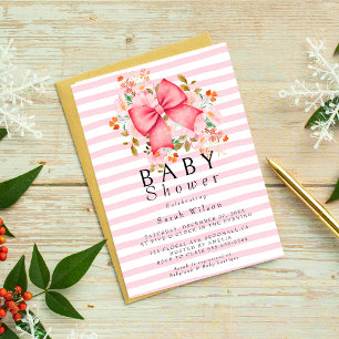 Invitation Bow rose Floral baby shower d'aquarelle