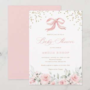 Invitation Bow rose Floral Blush Baby shower Or