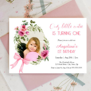 Invitation Bow rose Floral Little Cutie Photo Anniversaire