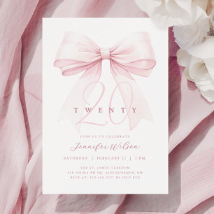 Invitation Bow rose pâle Vingt Anniversaire