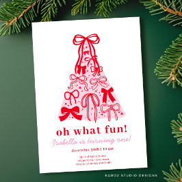 Invitation Bow rose & rouge moderne 1er anniversaire