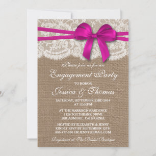 Invitation Bow rose Russe Burlap & Lace Engagement Party