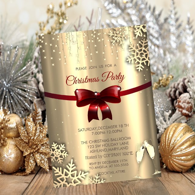 Invitation Bow rouge, Flammes de neige, Verres Gold Company N (Créateur téléchargé)