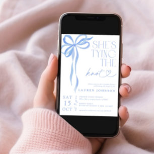 Invitation Bow She's Tying the Knot Blue Bridal Shower