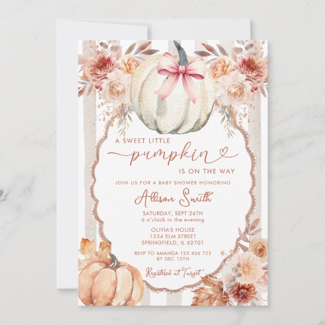 Invitation Bow Un Petit Baby shower Boho Citrouille (Devant)