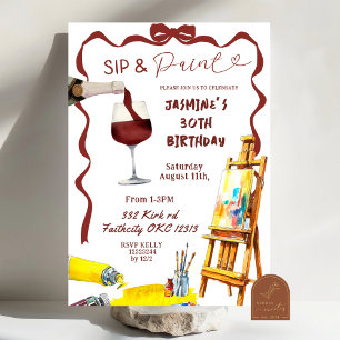 Invitation Bow Wine Sip et Paint Anniversaire