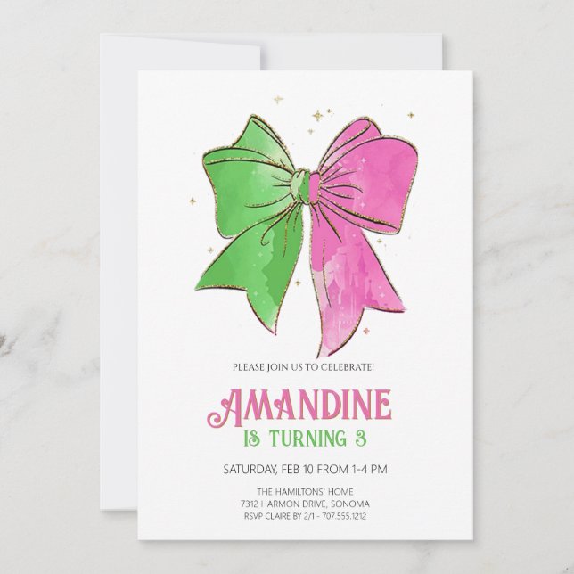 Invitation Bow Witches Girl Birthday Magical Party  (Devant)