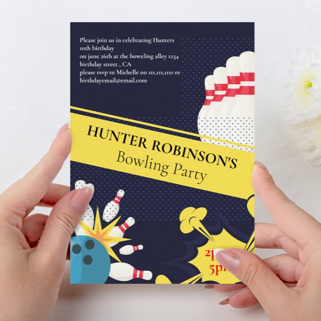 Invitation Bowling amusant moderne fête pour enfants  (Créateur téléchargé)
