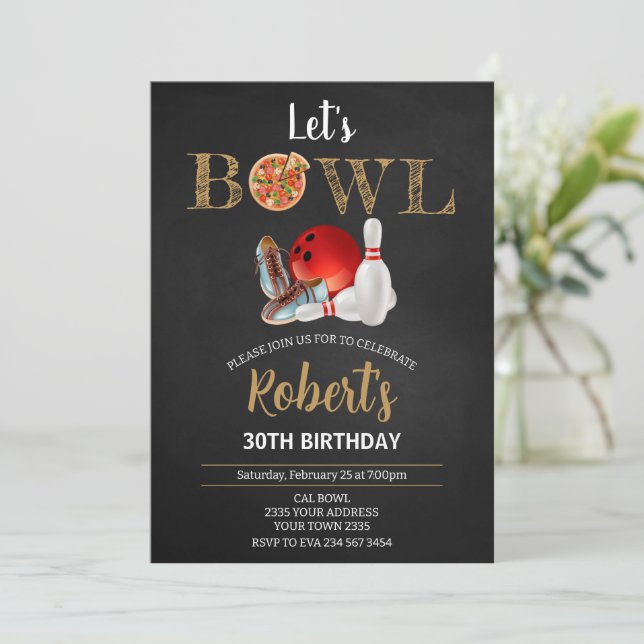 Invitation Bowling and Pizza Theme Birthday Party (Debout devant)
