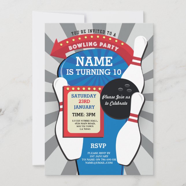 Invitation Bowling Anniversaire Fête Tenpin Garçons Filles In (Devant)