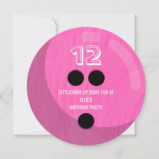 Invitation Bowling Ball | Parti Anniversaire de enfant | Rose (Devant)