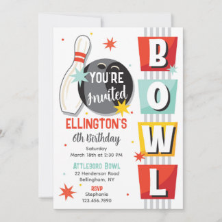 Invitation Bowling Birthday Party Retro