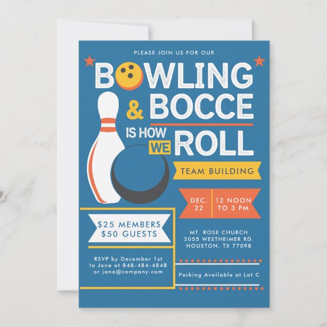 Invitation Bowling Bocce Team Community Church Business Event (Devant)