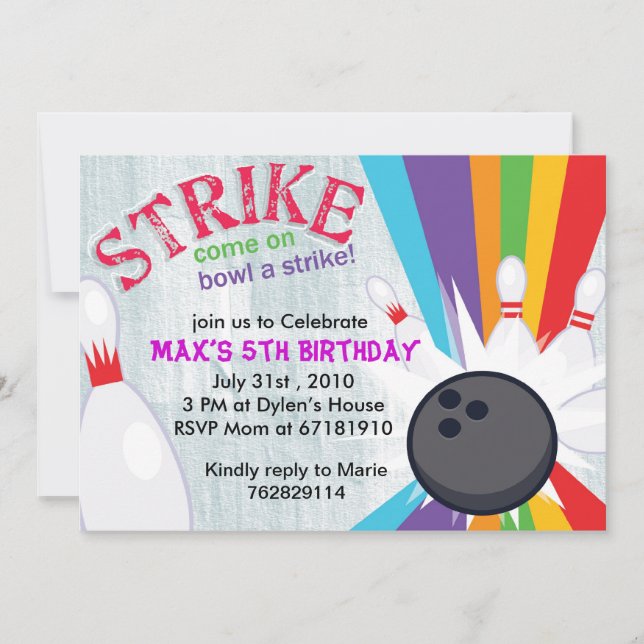 Invitation Bowling chance arc-en-ciel grève anniversaire invi (Devant)
