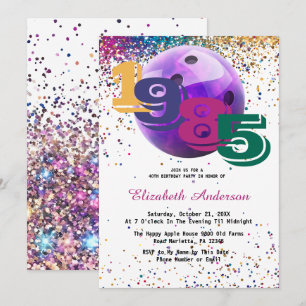 Invitation Bowling coloré 1985 40e fête d'anniversaire Custom