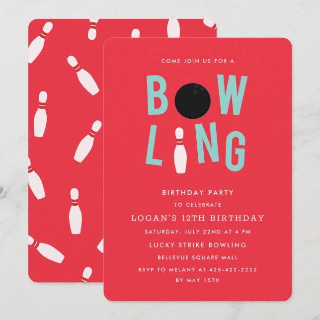 Invitation Bowling Fun Fun Fête d'anniversaire de l'enfant In (Devant / Derrière)